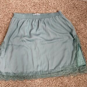 Mango Light Sage Lace-Trim Mini Skirt